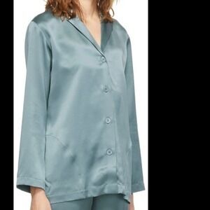 La Perla Silk Pajama Top Light Blue Long Sleeve Button Front Size Medium